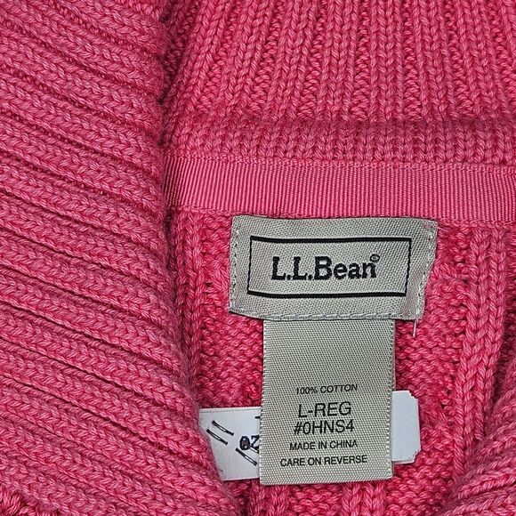 L.L. Bean Vintage Bold Pink Cable Knit Button Front Short Sleeve Cotton Sweater - Picture 7 of 10